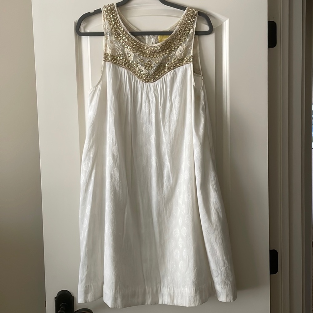 Anthro Maeve dress with beautiful jeweled neckline